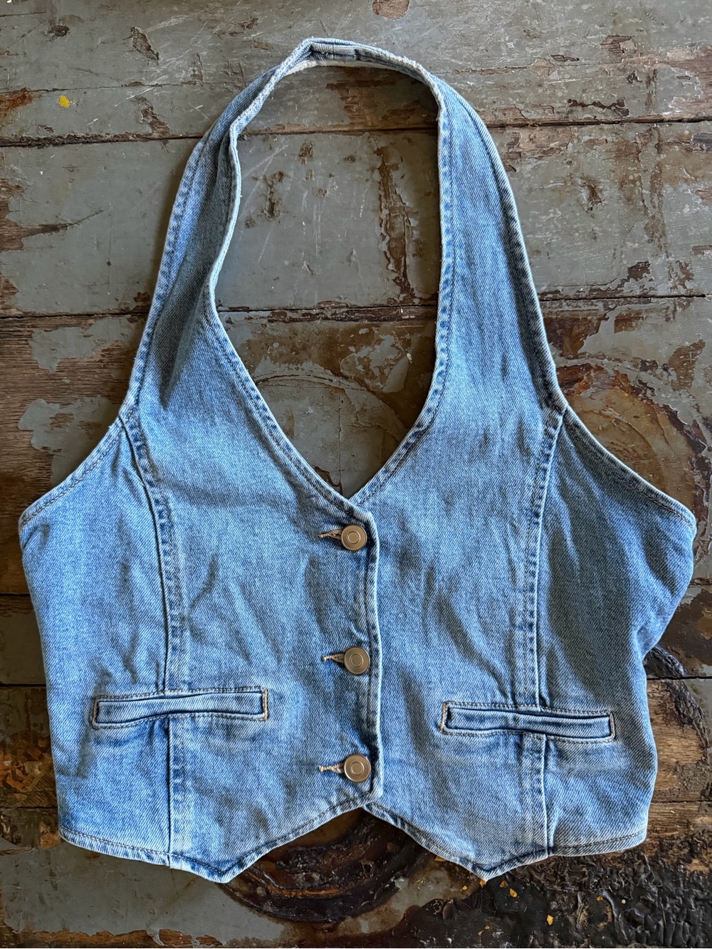 Altar'd State Medium Blue Denim Prairie Halter Top